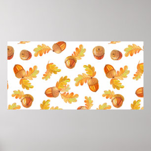 autumn seamless pattern with colourful oak leaves  poster