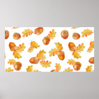 autumn seamless pattern with colourful oak leaves  poster