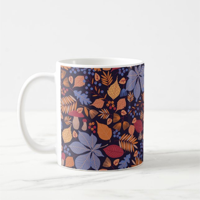 Autumn seamless pattern with leaves, branches and  coffee mug (Left)
