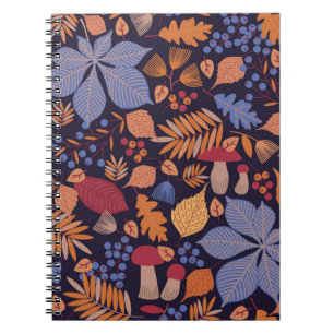 Autumn seamless pattern with leaves, branches and notebook