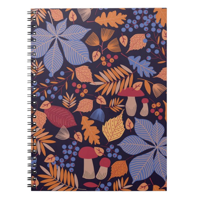 Autumn seamless pattern with leaves, branches and  notebook (Front)