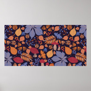 Autumn seamless pattern with leaves, branches and  poster