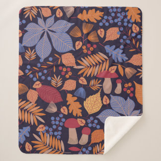 Autumn seamless pattern with leaves, branches and  sherpa blanket