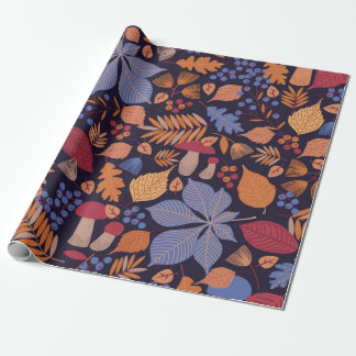 Autumn seamless pattern with leaves, branches and  wrapping paper