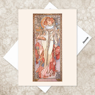 Autumn Season Fashion Illustration Alphonse Mucha Postcard