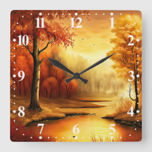 Autumn Season Landscape Painting-68752 Square Wall Clock
