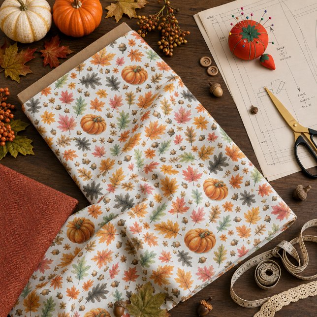 Autumn Season Leaves and Pumpkin Pattern  Fabric (Creator Uploaded)