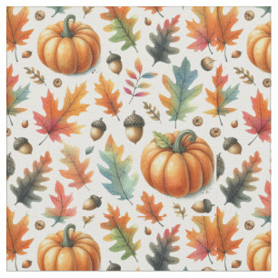 Autumn Season Leaves and Pumpkin Pattern  Fabric