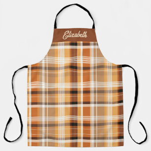 Autumn Season Plaid Pattern Apron with Custom Name