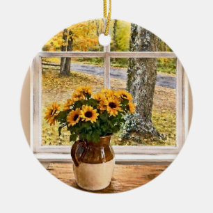 Autumn Seen Through a Window Ceramic Tree Decoration