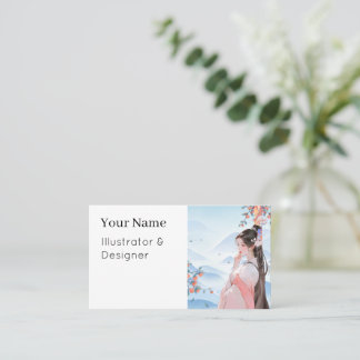 Autumn Serenity: Elegant Lady & Persimmons Business Card