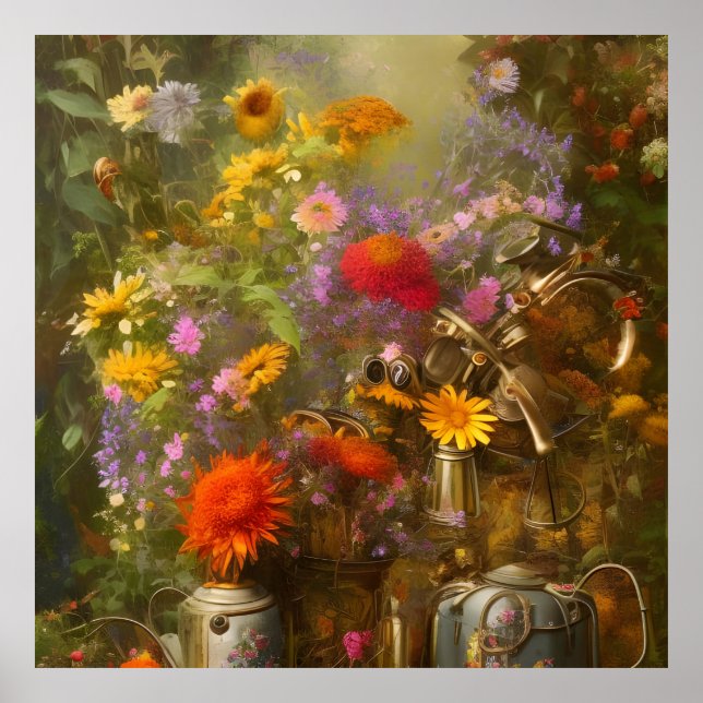 autumn setting with sunflowers autumn wildflowers poster (Front)