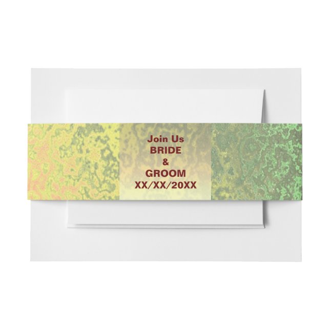 Autumn Shades of Green and Yellow Invitation Bands Belly Band (Front Example)