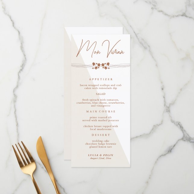 Autumn Side Floral Wedding Dinner Menu Card (Front/Back In Situ)