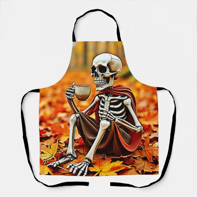 Autumn Skeleton Coffee Break Design Apron (Front)