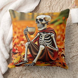Autumn Skeleton Coffee Break Design Cushion