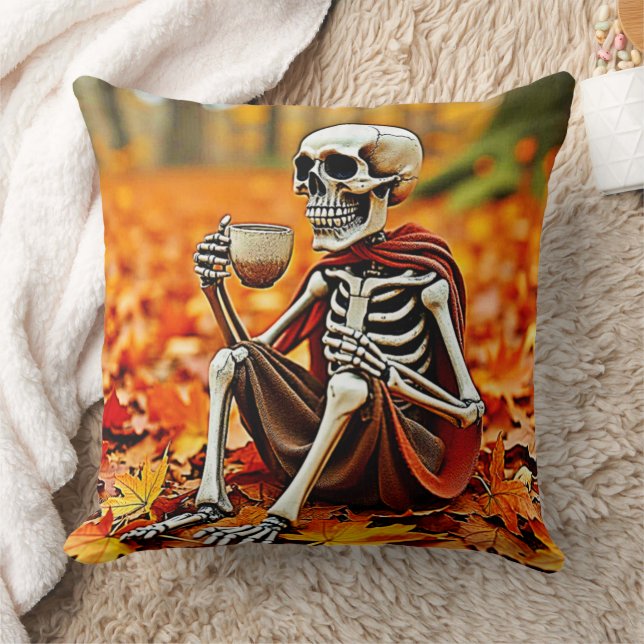Autumn Skeleton Coffee Break Design Cushion (Blanket)
