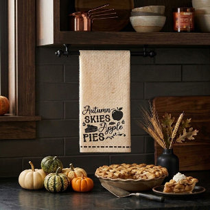 Autumn skies apple pies flour sack look tea towel