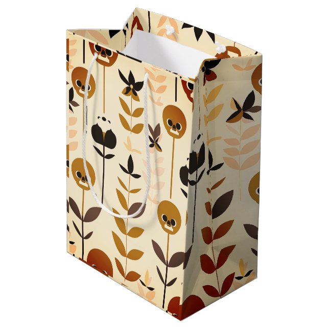 Autumn Skull Floral Pattern Gift Bag  (Back Angled)
