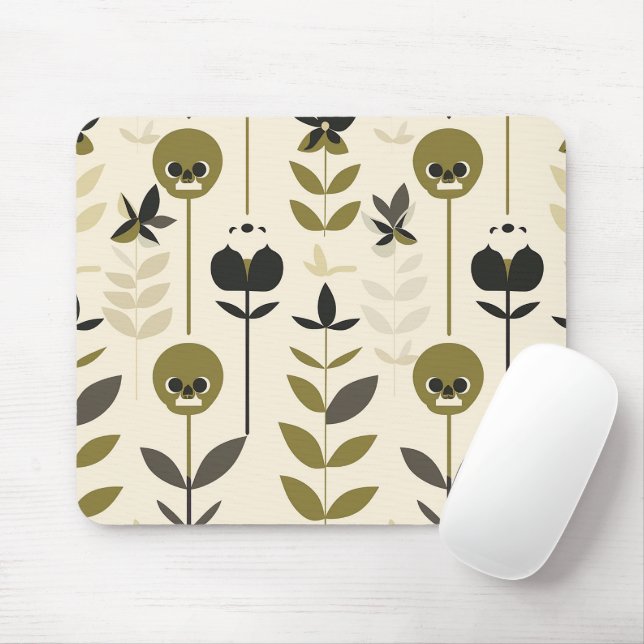 Autumn Skull Floral Pattern Mouse Pad (With Mouse)