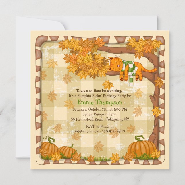 Autumn Sleepy Cat Invitation (Front)