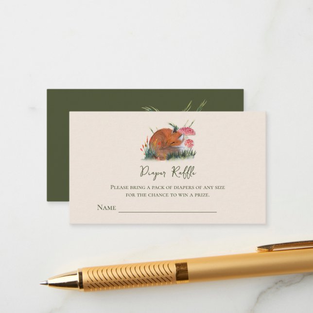Autumn Sleepy Fox Diaper Raffle Tickets Enclosure Card (Front/Back In Situ)