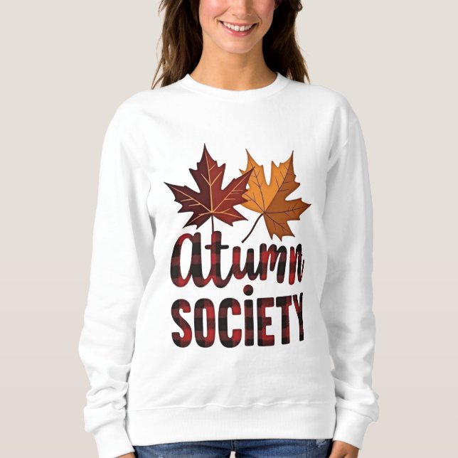 Autumn Society Plaid Lettering Fall Sweatshirt (Front)