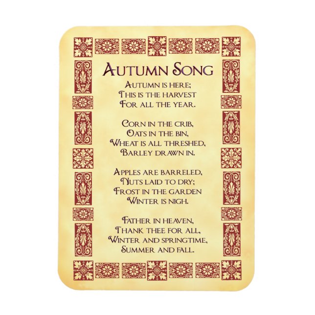 Autumn Song Red Art Thanksgiving Poem Magnet (Vertical)