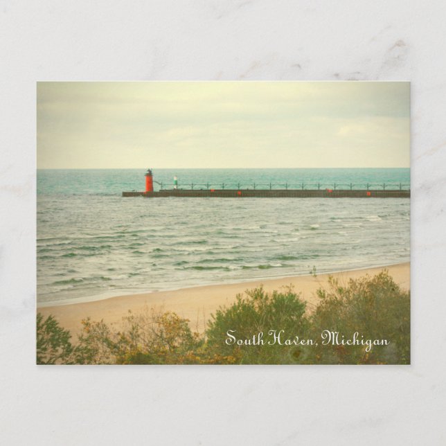Autumn South Haven Michigan Lighthouse Postcard (Front)