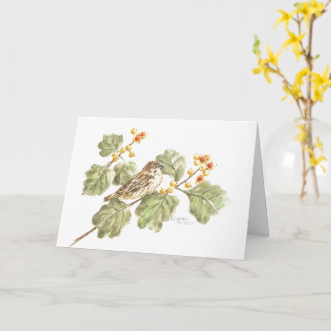 Autumn Sparrow Blank Note Card Greeting Card (Yellow Flower)