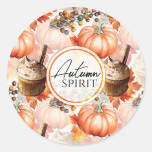 Autumn Spirit Cosy Watercolor Pattern Classic Round Sticker