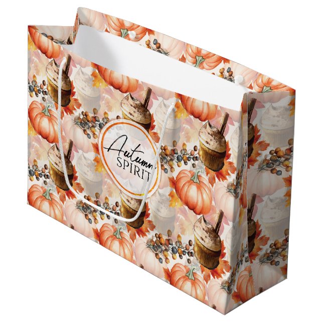 Autumn Spirit Cosy Watercolor Pattern Large Gift Bag (Front Angled)