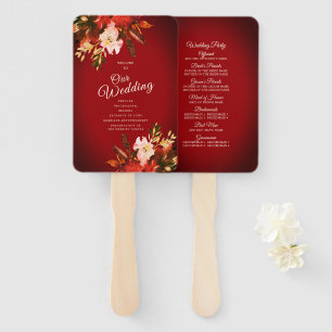 Autumn Splendor Floral Burnished Red Wedding Hand Fan