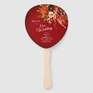 Autumn Splendor Floral Red Wedding Program Hand Fan