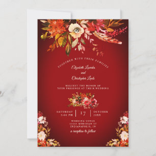 Autumn Splendor Floral Washed Red Wedding Invitation