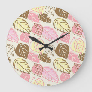 Autumn Splendor: Leaf Seamless Pattern Large Clock
