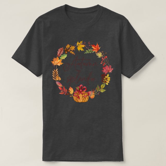 Autumn Splendour Cute Fall Leaves Autumn Pumpkins  T-Shirt (Design Front)