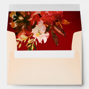 Autumn Splendour Dried Flowers Ivory & Red Wedding Envelope