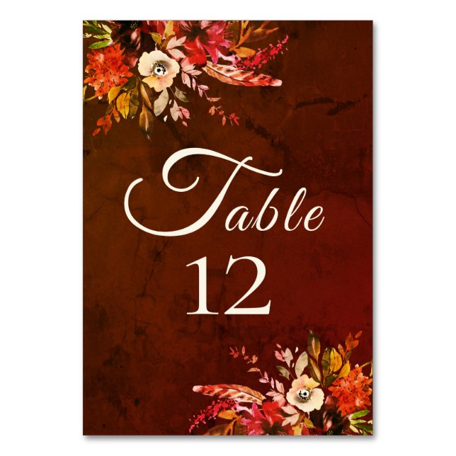 Autumn Splendour Fall Floral Wedding Table Number (Front)
