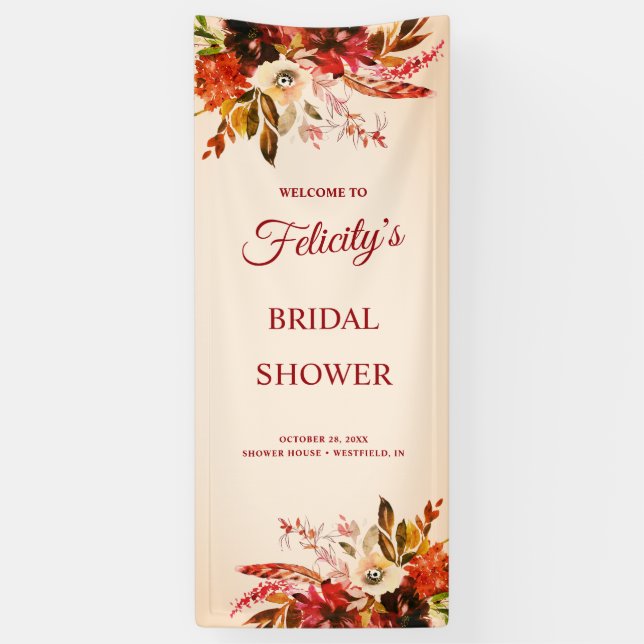 Autumn Splendour Fall Foliage Ivory Bridal Shower Banner (Vertical)