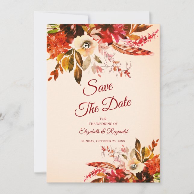 Autumn Splendour Floral Blushed Ivory Save The Dat Invitation (Front)