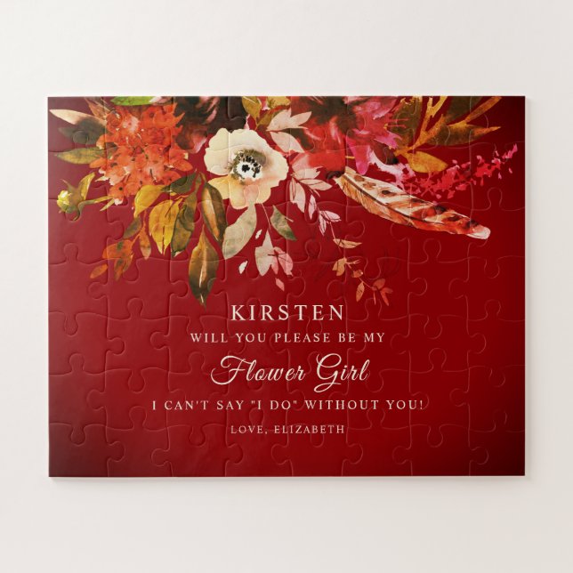 Autumn Splendour Floral Burnt Red Be My Flower Gir Jigsaw Puzzle (Horizontal)