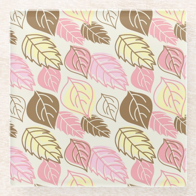 Autumn Splendour: Leaf Seamless Pattern Glass Coaster (Front)