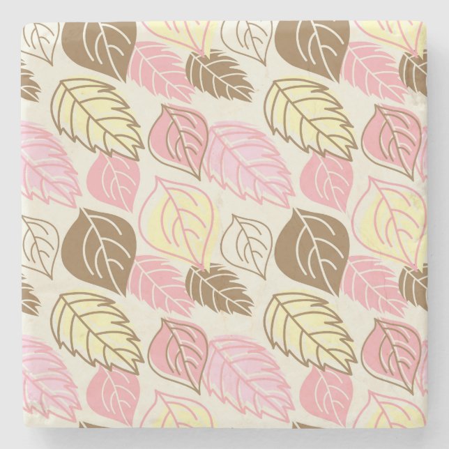 Autumn Splendour: Leaf Seamless Pattern Stone Coaster (Front)