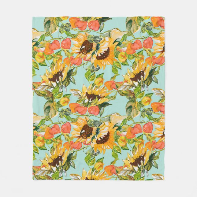 Autumn Splendour: Seamless Nature Pattern Fleece Blanket (Front)