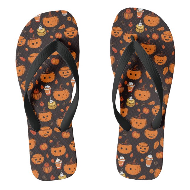 Autumn Spooky Pumpkin Pizzazz Party Jandals (Footbed)