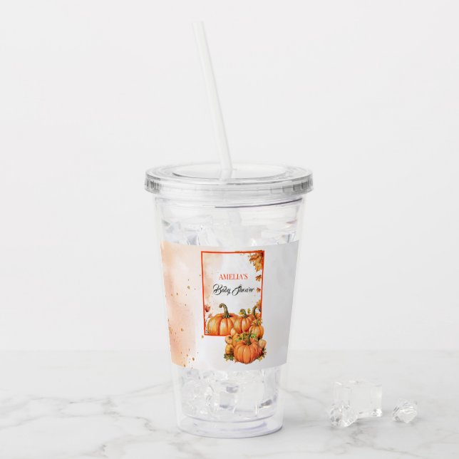 Autumn Squash Watercolor Baby Shower Themed  Acrylic Tumbler (Front Ice)