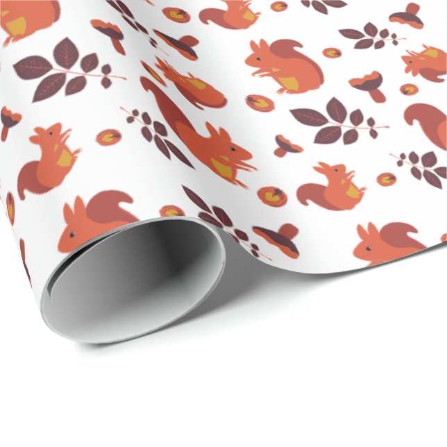 Autumn Squirrel Acorn Wrapping Paper (Roll Corner)