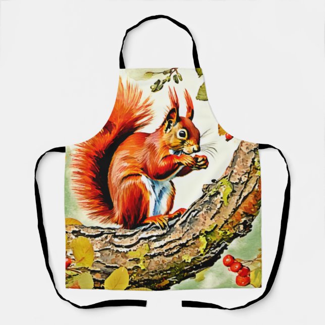 Autumn Squirrel Art Apron (Front)