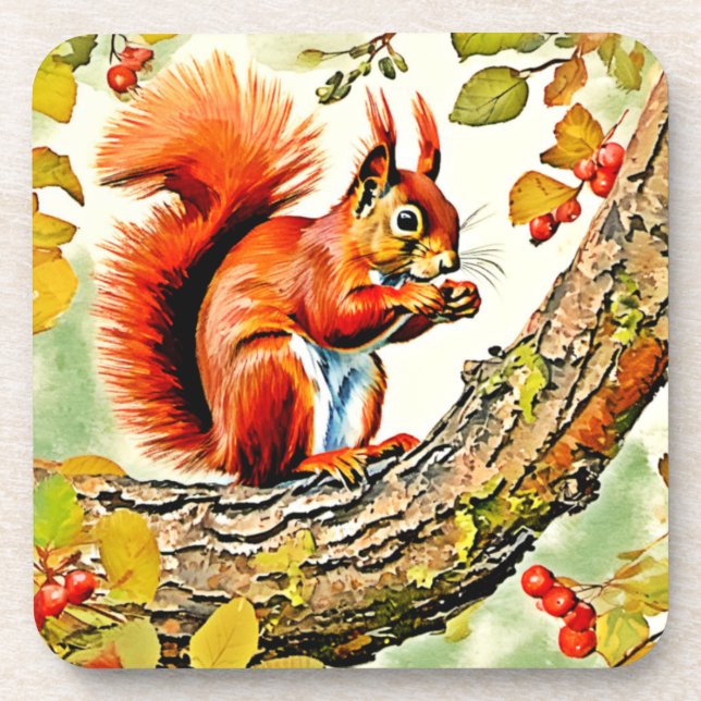 Autumn Squirrel Art Coaster (Front)